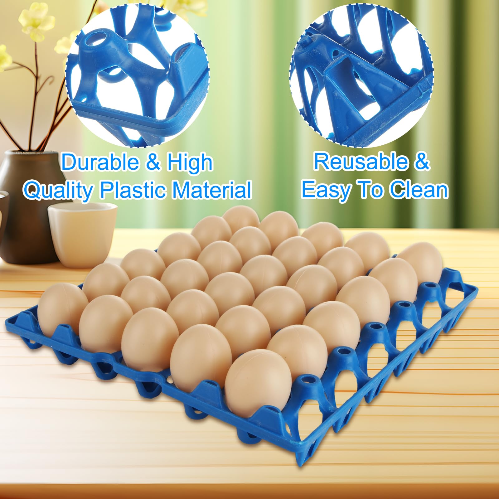 DAJAVE Confezione da 12 vassoi per uova in plastica, blu per 30 uova, per allevatori di polli domestici, impilabili, per contenere più uova per imballaggio, conservazione, spedizione di uova fresche
