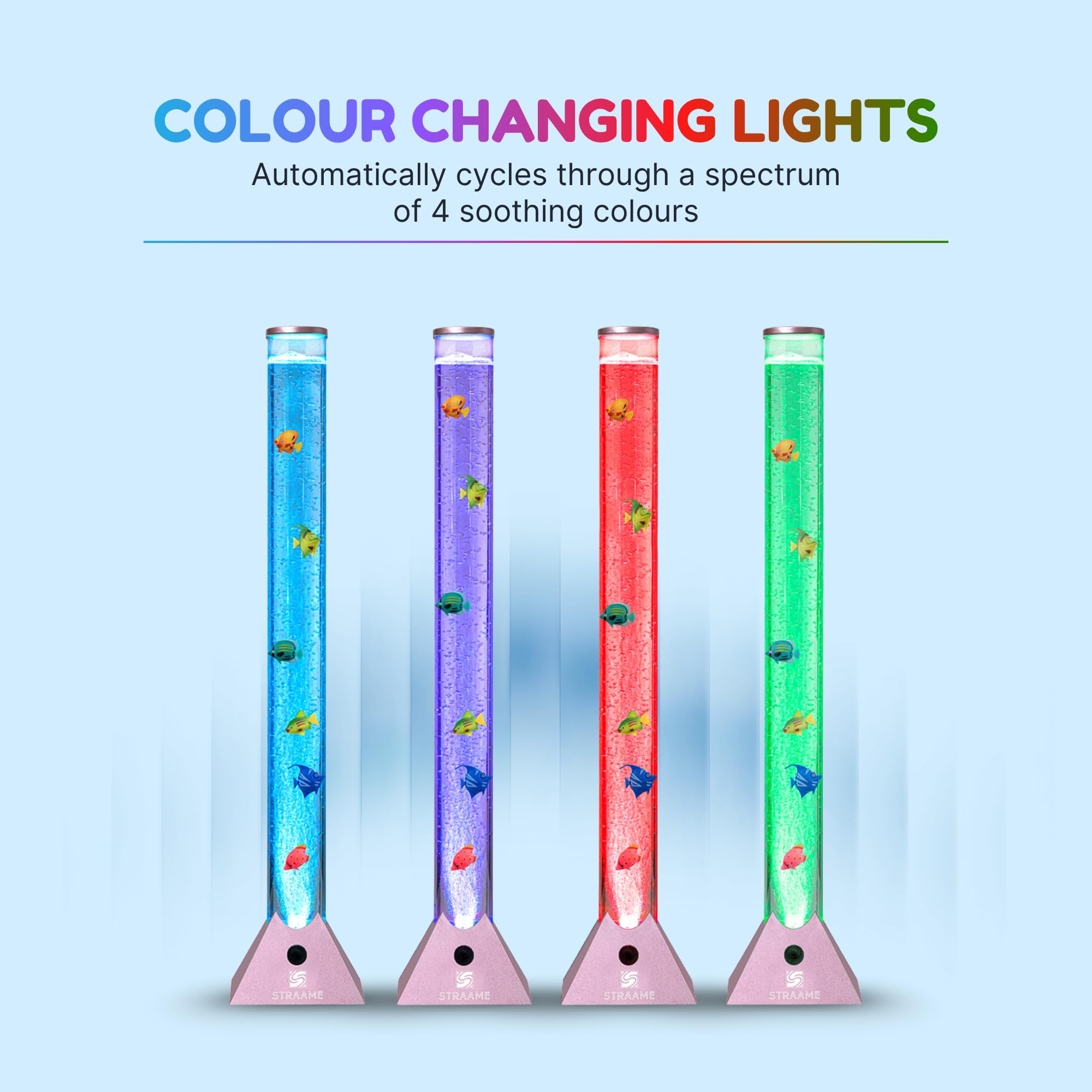 Straame 90cm Bubble Fish Lamp, Colour Changing LED Light, Sensory Room Decor & Mood Lamp, Includes Artificial Tropical Fish, Adjustable Bubble Tube, Plug-in Power, Rose-Gold Base — view 3