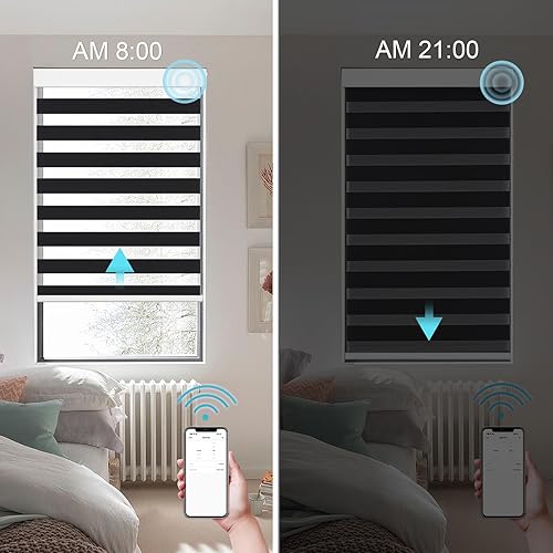 Miniatura 5 de MYshade Persianas inteligentes de cebra compatibles con Alexa, opacas (85 %), persianas motorizadas de doble capa de cebra, control de luz de
