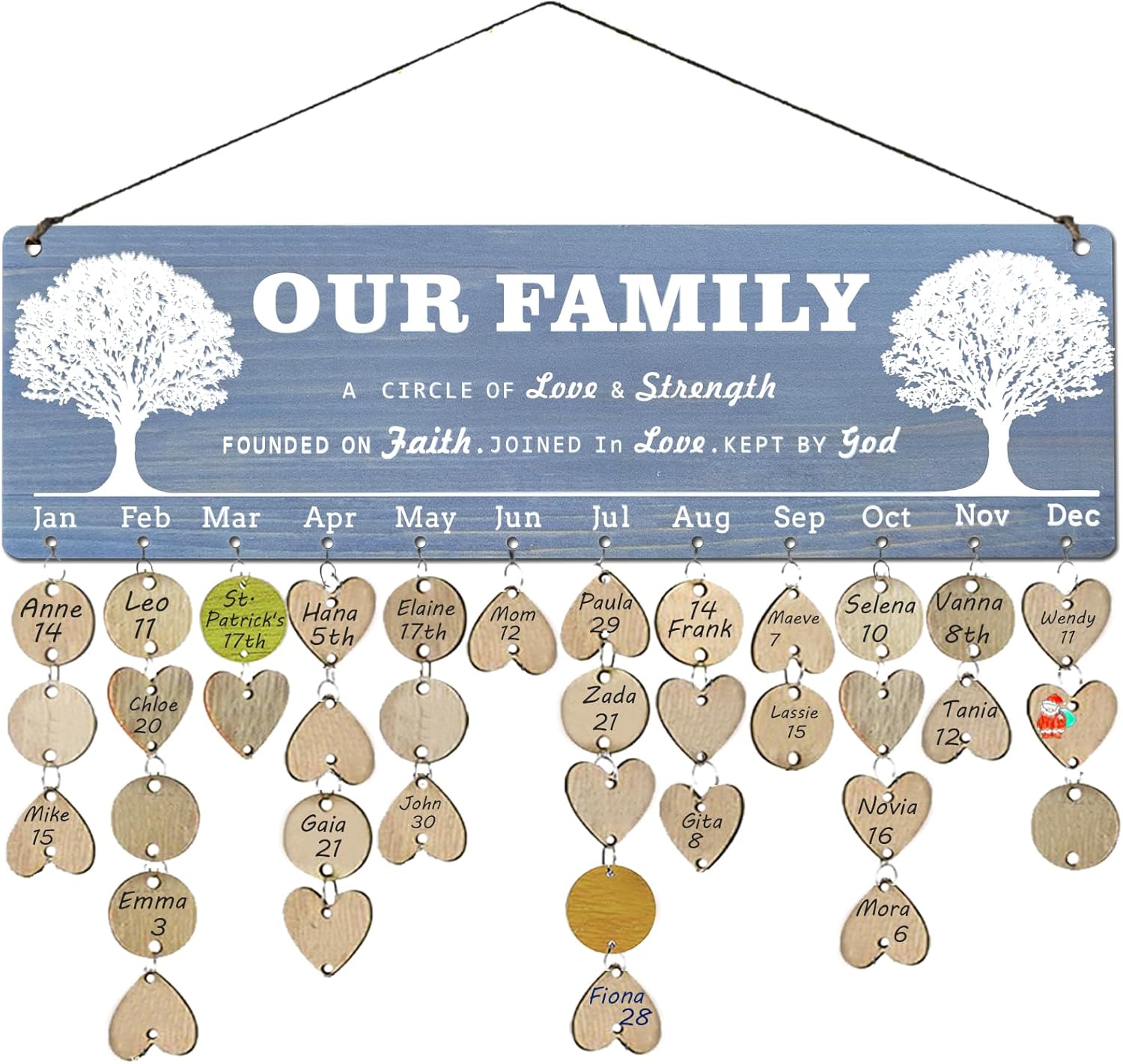 Gifts Present for Grandma Mom - Wooden Our Family Birthday Calendar Plaque Board, Help Grandparent to Remember Birthday, Unique Mom Grandma Birthday Christmas New Year Mothers Day Gifts Present