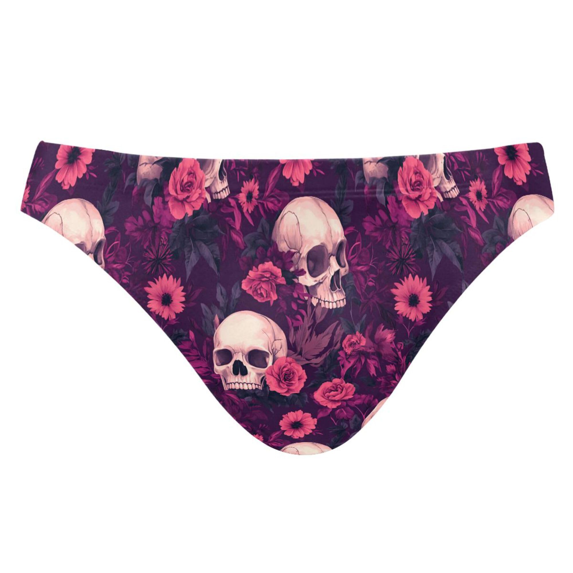 Men's Swim Briefs Skull Flower Swimsuit Beach Swimwear Bikini M B0404493