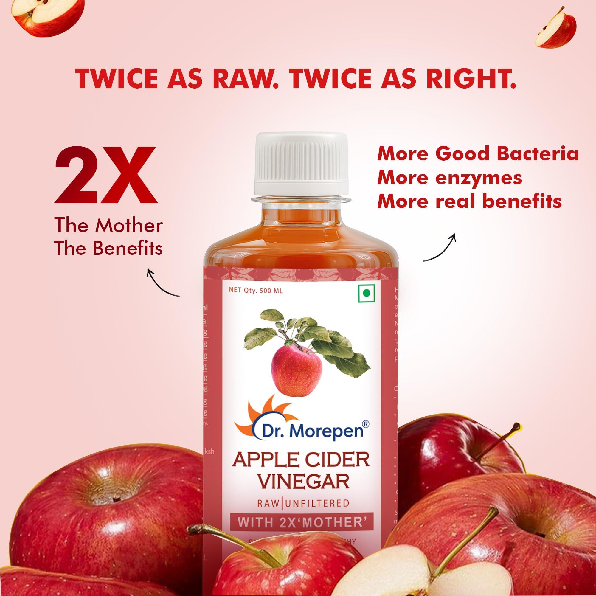DR. MOREPEN Apple Cider Vinegar | 100% Unpasteurized & Naturally Fermented | For Weight Management, Immunity, Skin & Hair | 500ML 4