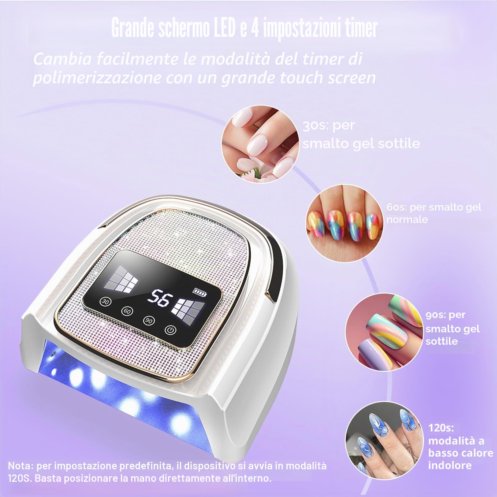 Lampada Unghie UV LED Professionale per Gel e Semipermanente | 120W Fornetto Unghie con 4 Timer 30/60/90/120S, Sensore Automatico Display LCD AS-2502W