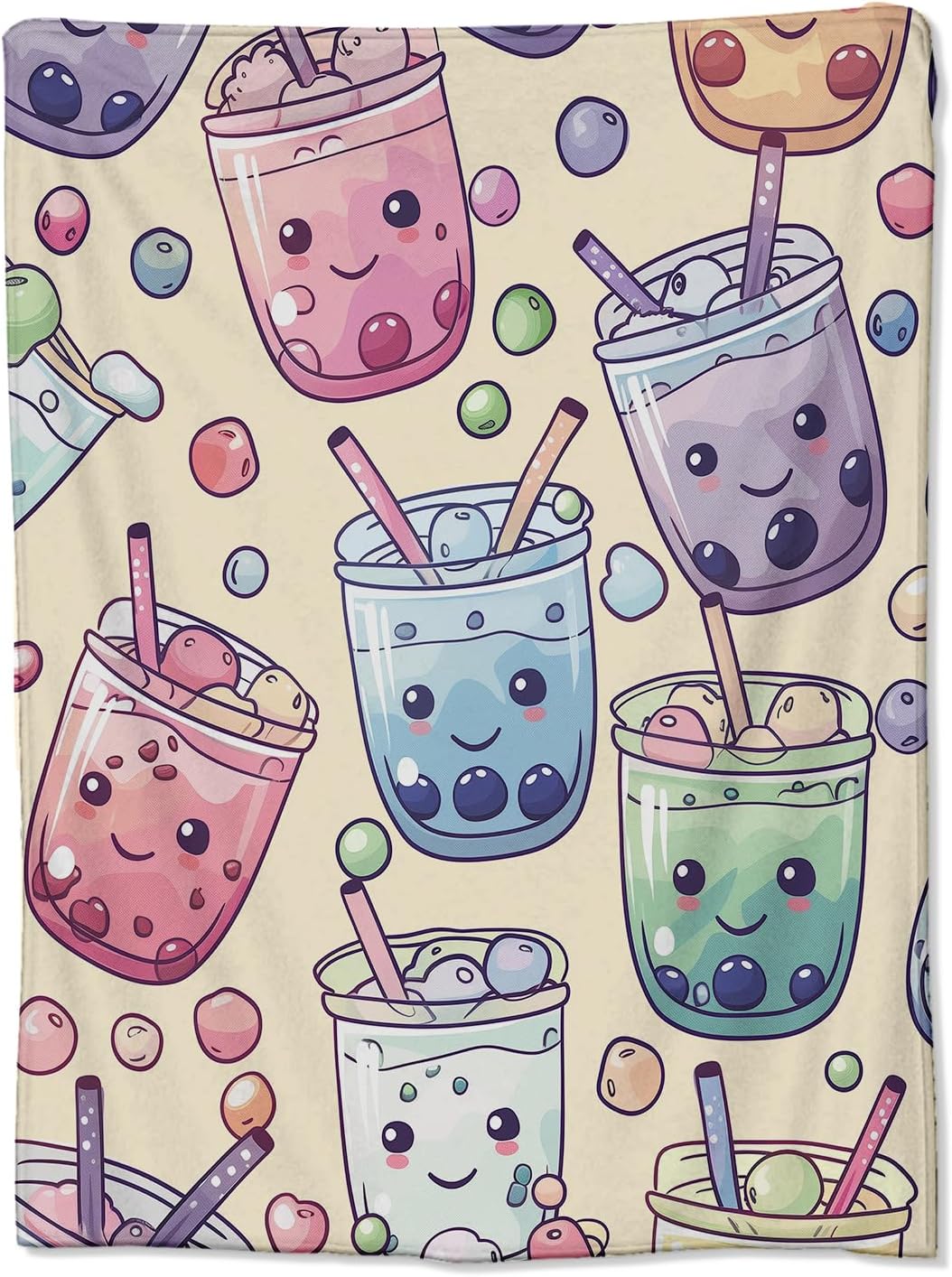 Blanket for Girls Boys, Flannel Blankets Gifts, Bubble Tea Throw Blanket for Sofa Couch Bed Living Room Soft Warm Cozy Bubble Tea Decor 80" x 60"