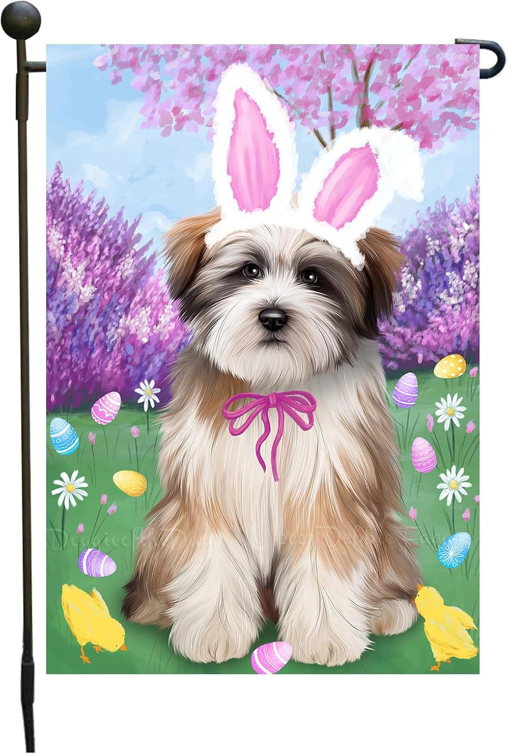 Tibetan Terrier Easter Day Festive Design Garden Flags for Outdoor Decorations - Double Sided Yard Lawn Banner - Spring Gifts for Pet Lover 12 1/2"w x 18"h - Puppy-4
