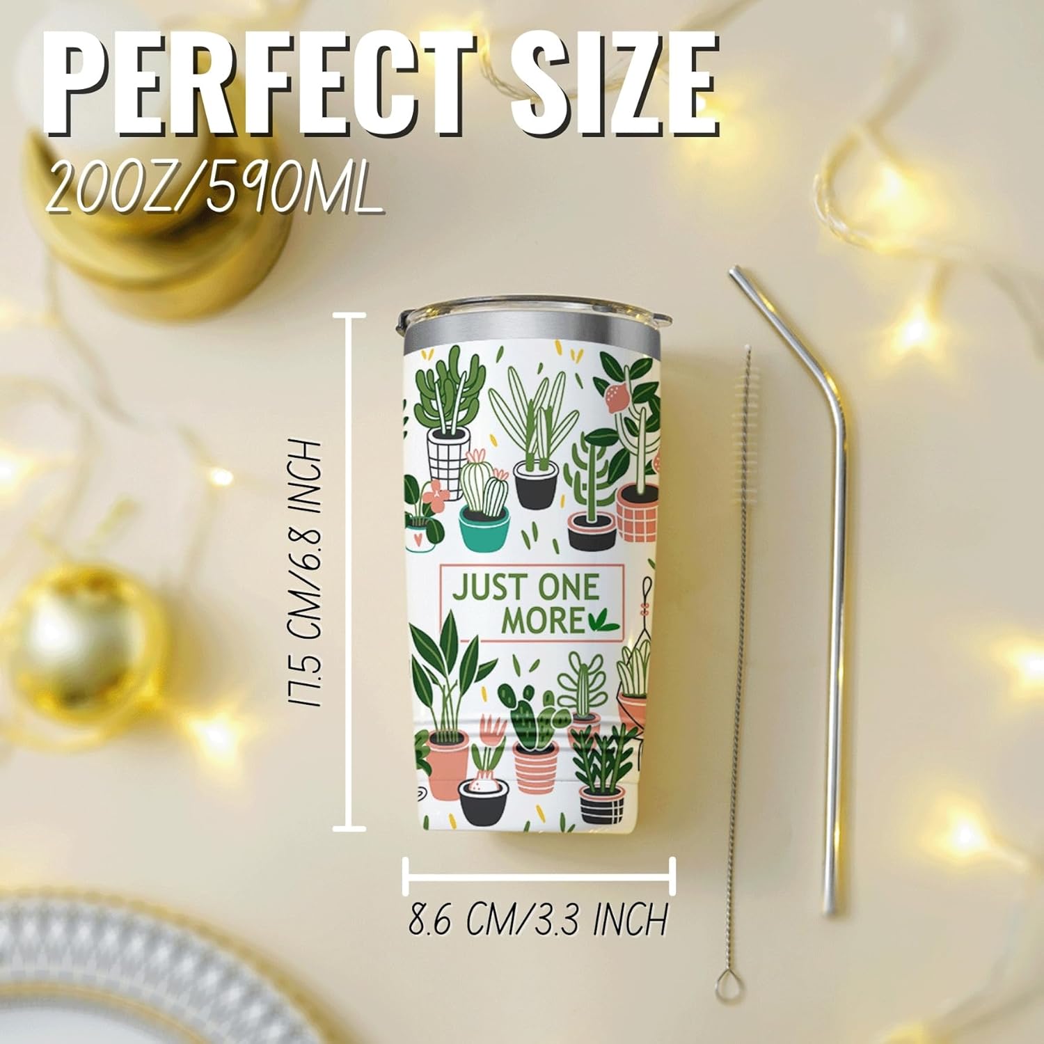Onebttl Gardening Gifts for Women, Tumbler for Plant Lovers, Gardeners - 20oz/590ml Double Wall Vacuum Insulated Stainless Steel Tumbler Cups - Gifts for Birthday, Christmas - Just One More - Image 4