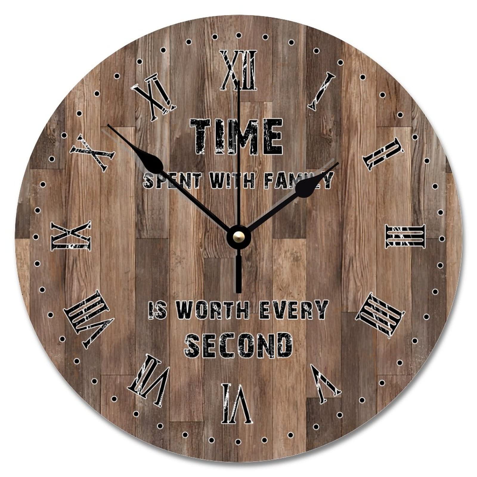 Grande horloge murale bois marron 30,5cm vintage cuisine salon chambre
