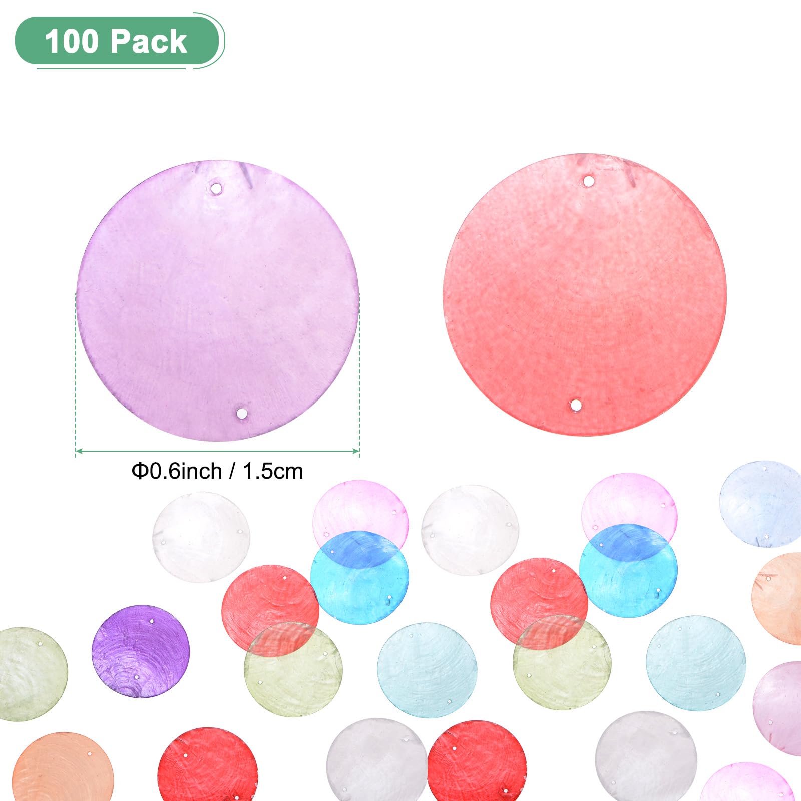 M METERXITY 100-Pack Round Shells Pieces, 50mm Flat Round Natural Shell Charm with Hole - Image 3