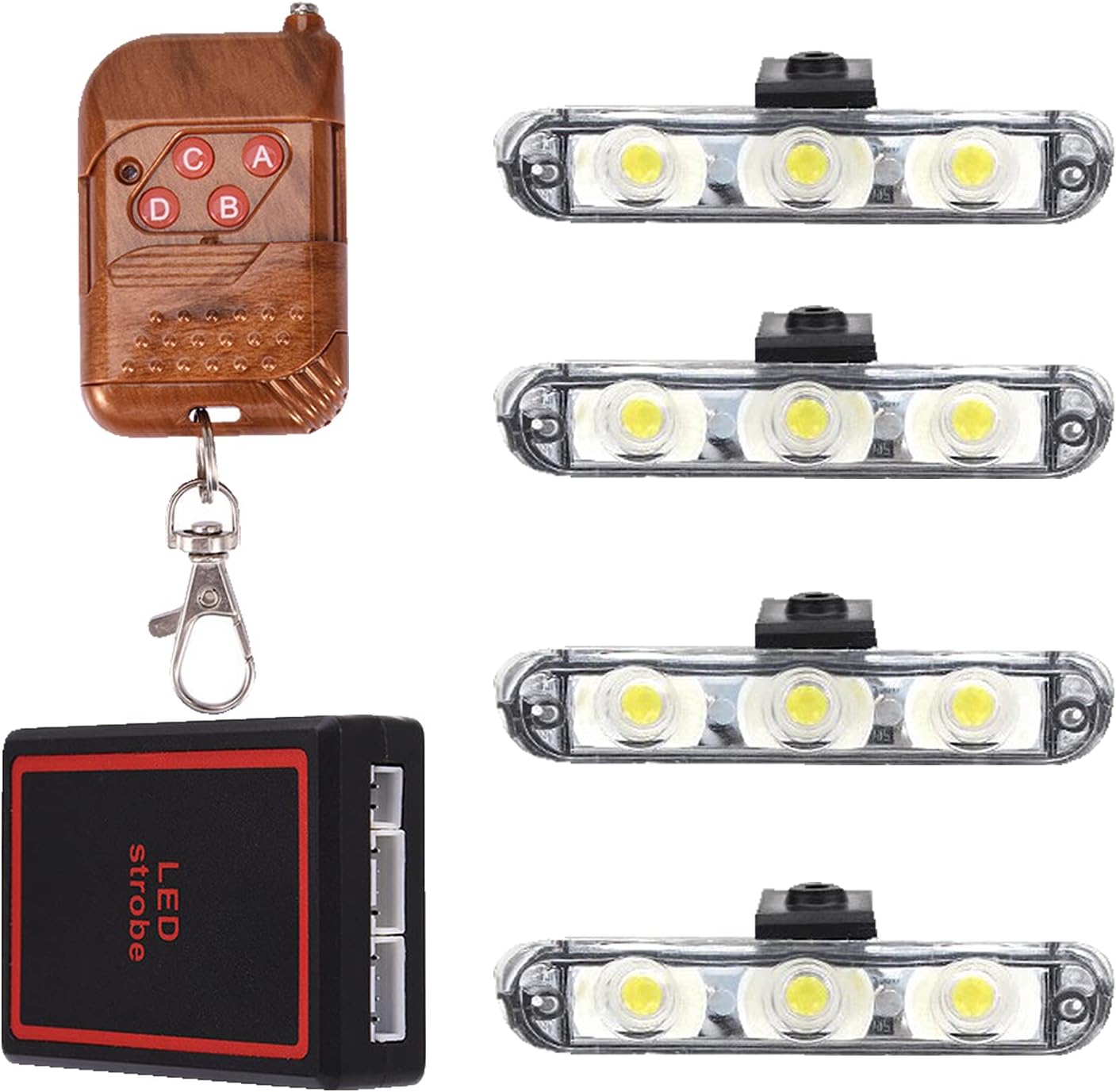 LED 4X3 DRL Light with Remote for Car Front Grille DC 12V Strobe Car SUV Truck Police ,Ambulance Light Auto Strobe Warning Light Flashing Firemen Lights