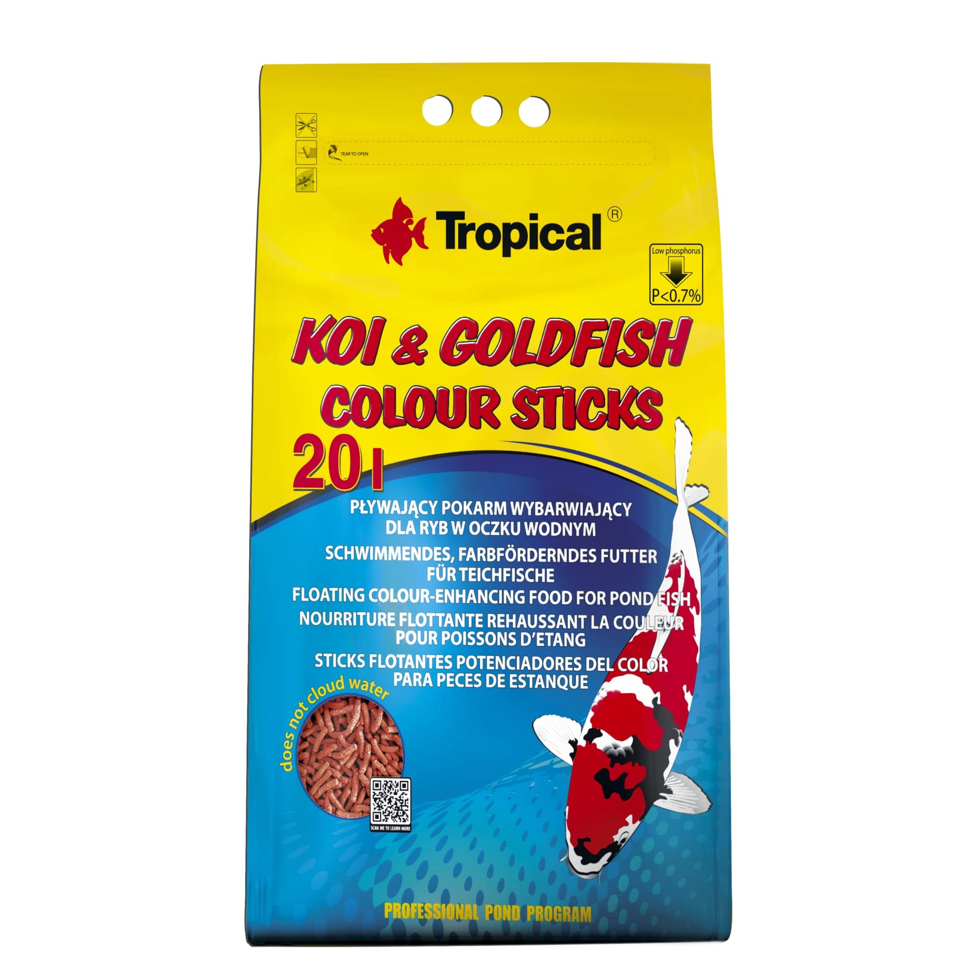 Tropical Pływający pokarm wybarwiający dla ryb w oczku wodnym KOI&GOLDFISH COLOUR STICKS 20L / 1600g