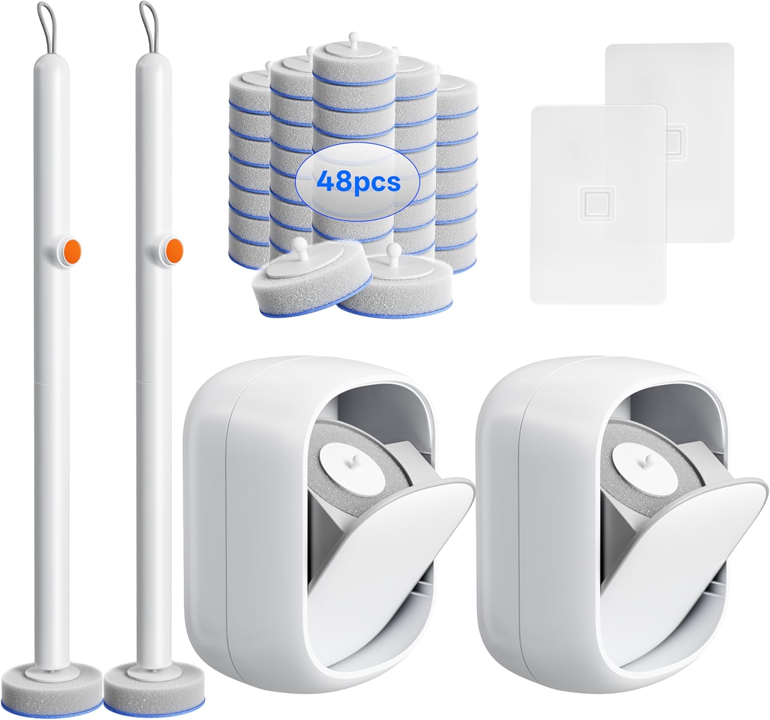 Disposable Toilet Cleaning System - Toilet Wand Kit with 48 High-Performance Refills, Wall Mounted Brush and Holder for Deep Cleaning Bathroom (2 Toilet Brush+48 Refills)