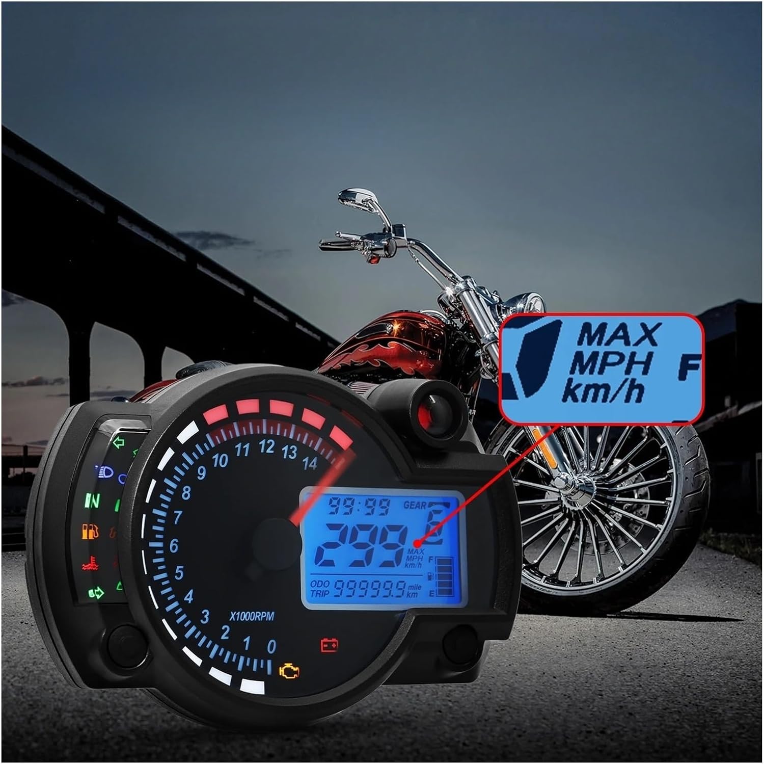 Motorcycle Speedometer Gauge Universal Digital Motorcycle Tachometer Auto Digital Odometer Gauge Moto Dashboard Meter Tachometer Odometer