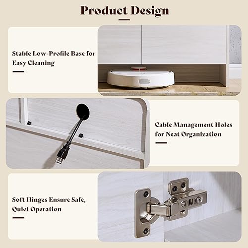 Miniatura 7 de AMERLIFE Soporte de TV moderno de 70 pulgadas para televisores de hasta 80 pulgadas, consola de TV de madera con diseño de perfil curvado y 2