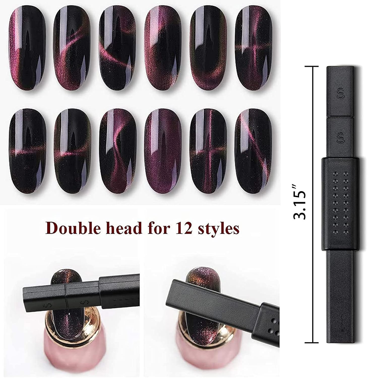 KAAGEE 15Pcs Cat Eye Nail Magnets - Double Ended Wand for Magnetic Nail Art