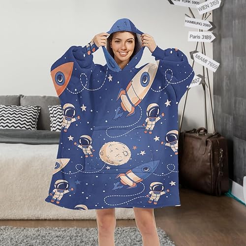 Sleepwish White Doodle Magic by Brizbazaar - Manta de gran tamaño con capucha y bolsillos profundos