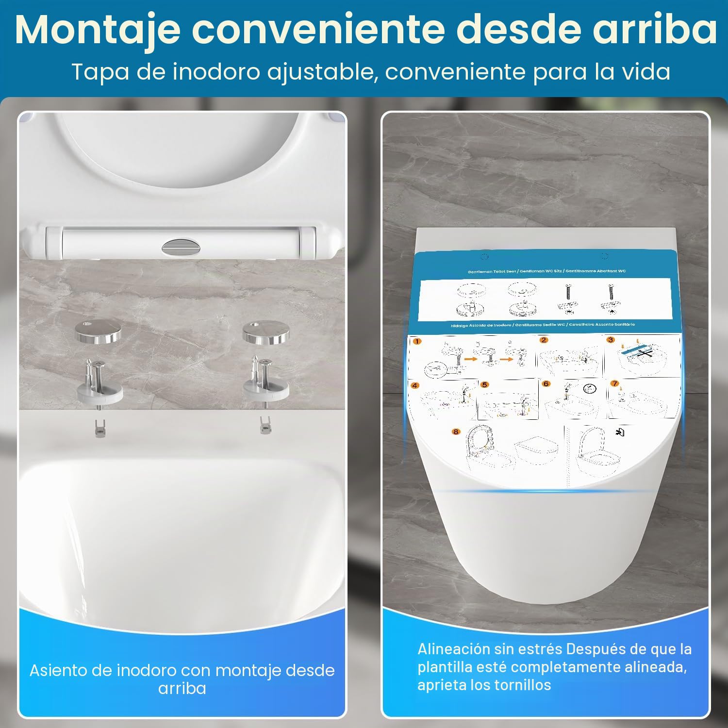 Tapa Wc Ultrafino Forma D Universal [COURT], Asiento de Inodoro de Cierre Suave con Liberación Rápida para una Fácil Limpieza, Blanco con ribete negro, 42,5 * 36,2 cm | Asiento de inodoro de liberación rápida con asa, fácil montaje, tamaño 427 × 364 mm, a