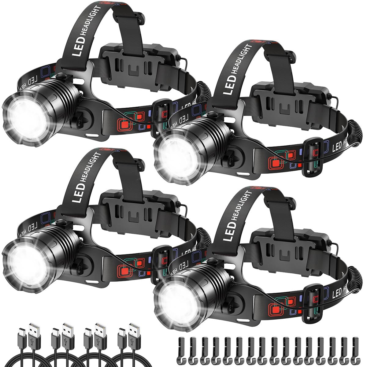 High Lumen Rechargeable Headlamp, Super Bright Head Lamp, 90Angle Head Lights
