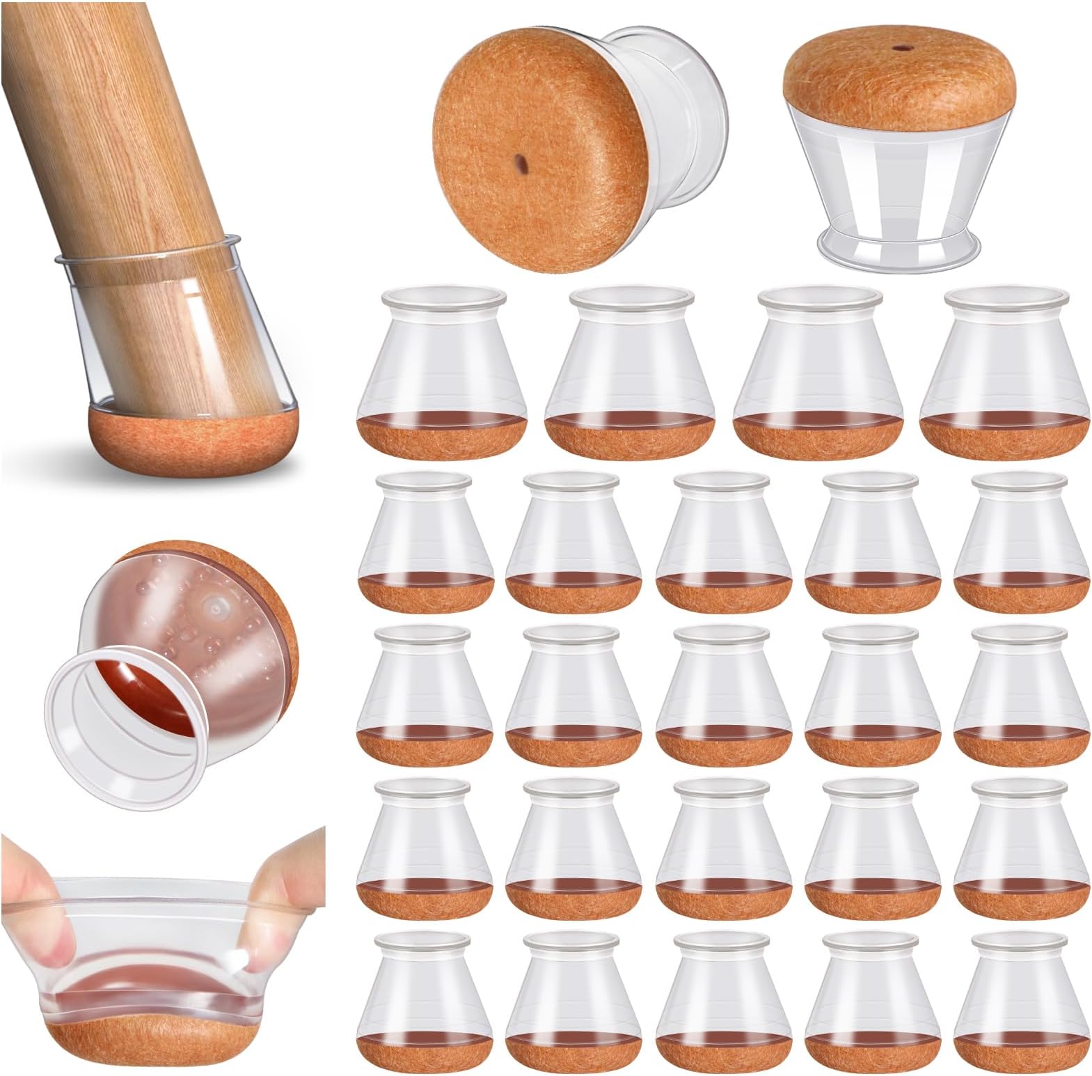 PISAO 24 Pcs Chair Leg Floor Protectors, Silicone Chair Leg Protectors Caps C...