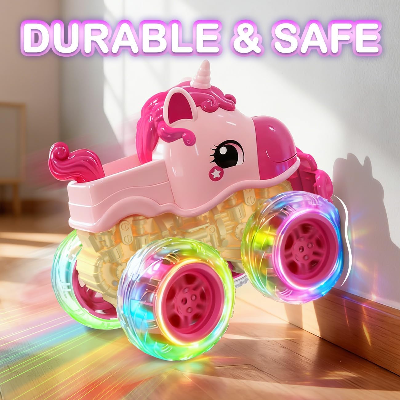 Trucks Toy Cars for Toddlers 1-3: Pull Back Cars for Kids 2-4 Years Old,Pink Unicorn Girl Ages 4-8 Yr,Monster Car Boys ,Christmas Birthday Best Gift,Light Up Wheels,Monster Truck Toys,Push and Go