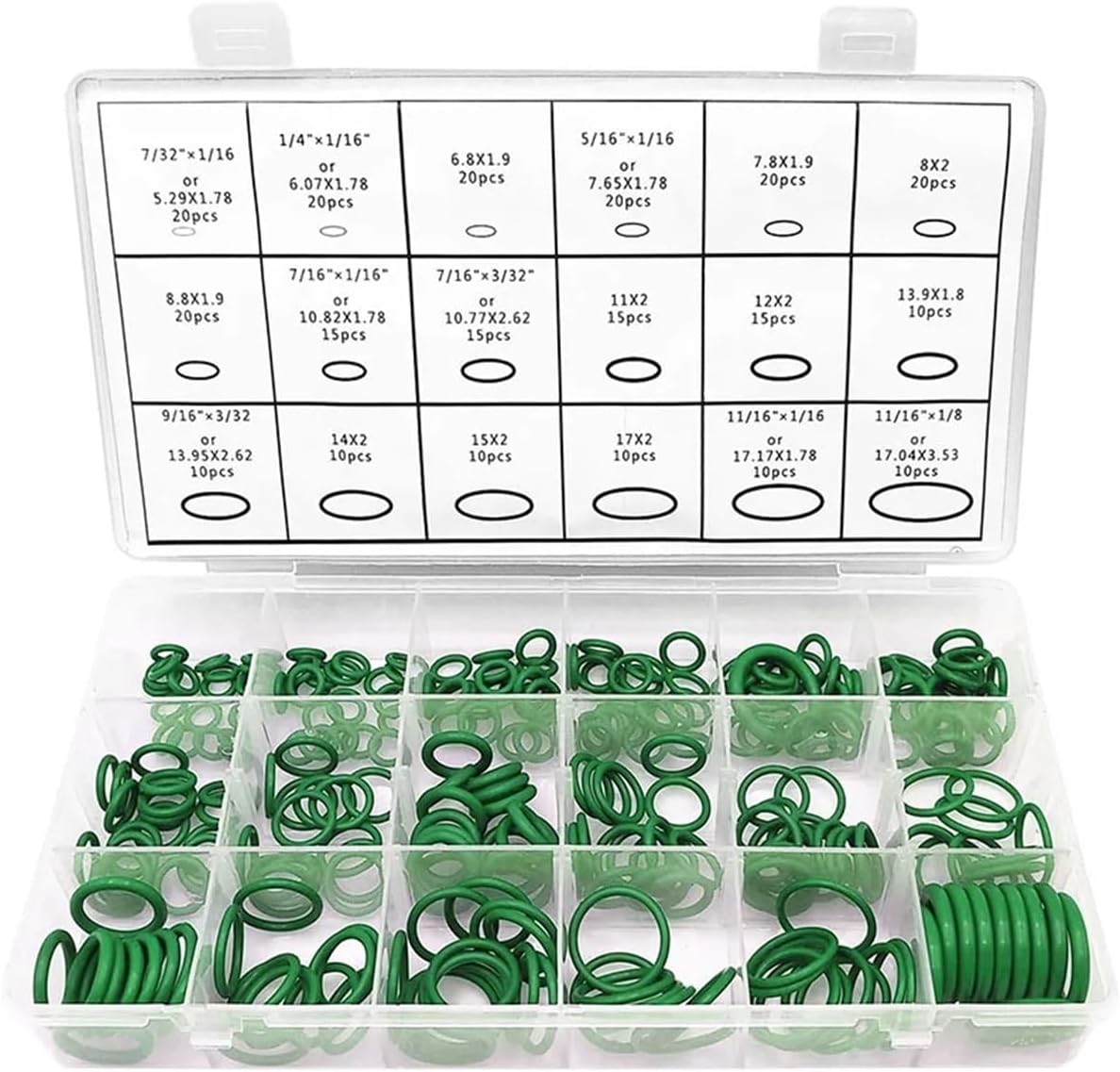 270pcs Seal O-ring Kit Repair Car Air Conditioning Rubber Sealant Box Set 18 Sizes Gasket Sealing Ring Rubber Kit(A)