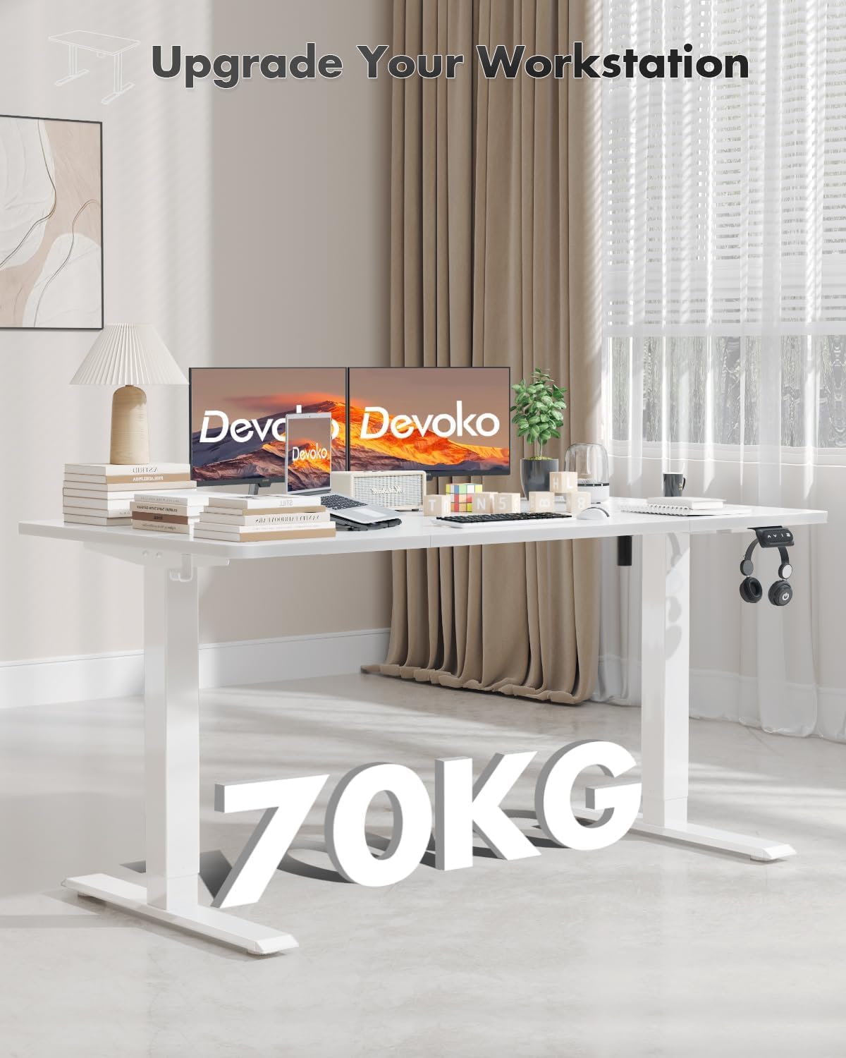 Bureau Assis Debout Électrique 120x60 cm - Réglable en Hauteur Motorisé avec 2 Mémoires - Blanc