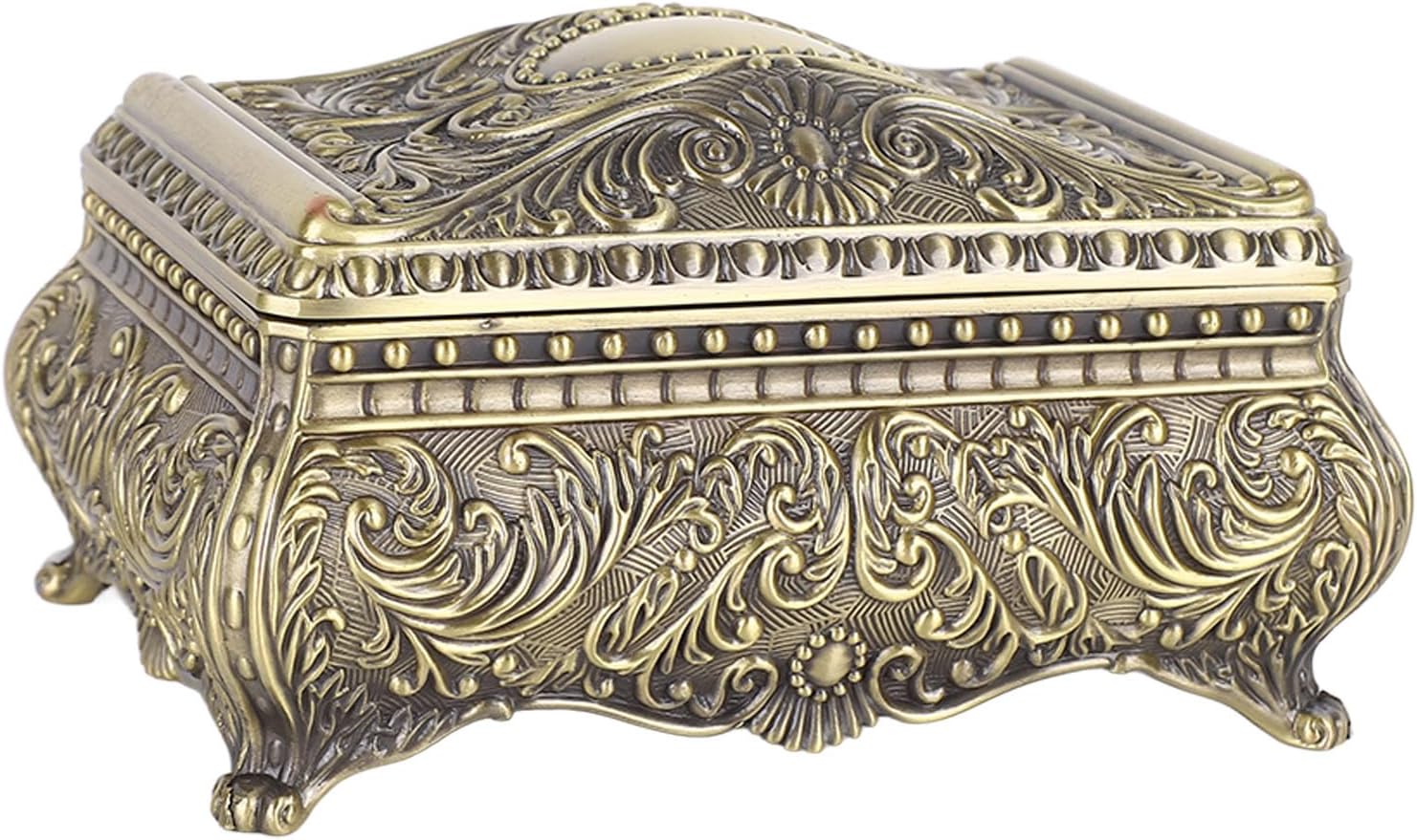 Metal Trinket Storage Organizer, Rectangular Trinket Storage Box Vintage Jewelry Box Keepsake Box Present for Girls Ladies Women (Bronze)