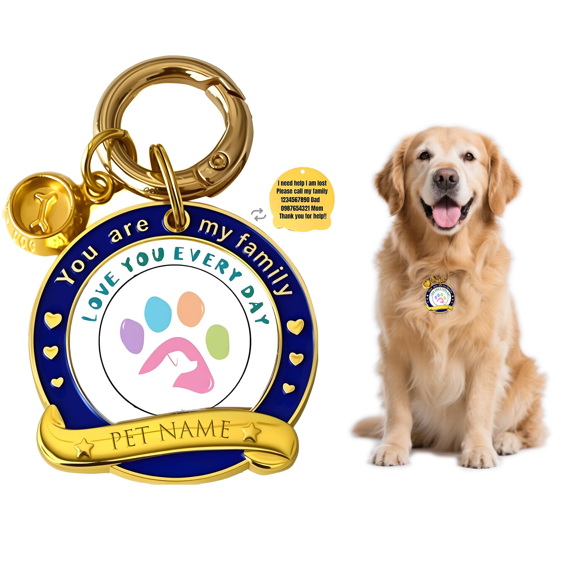 Personalized Custom Dog Name Tag - Brass Engraving Pet ID Tags for Dog Collar with Name and Phone Number,Creative Customize Puppy Nameplate Lost Pets