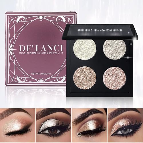 DE'LANCI - Paleta de sombra de ojos metálica brillante, 4 colores, purpurina coreana brillante para miradas atrevidas de ojos, cara y reflejos,