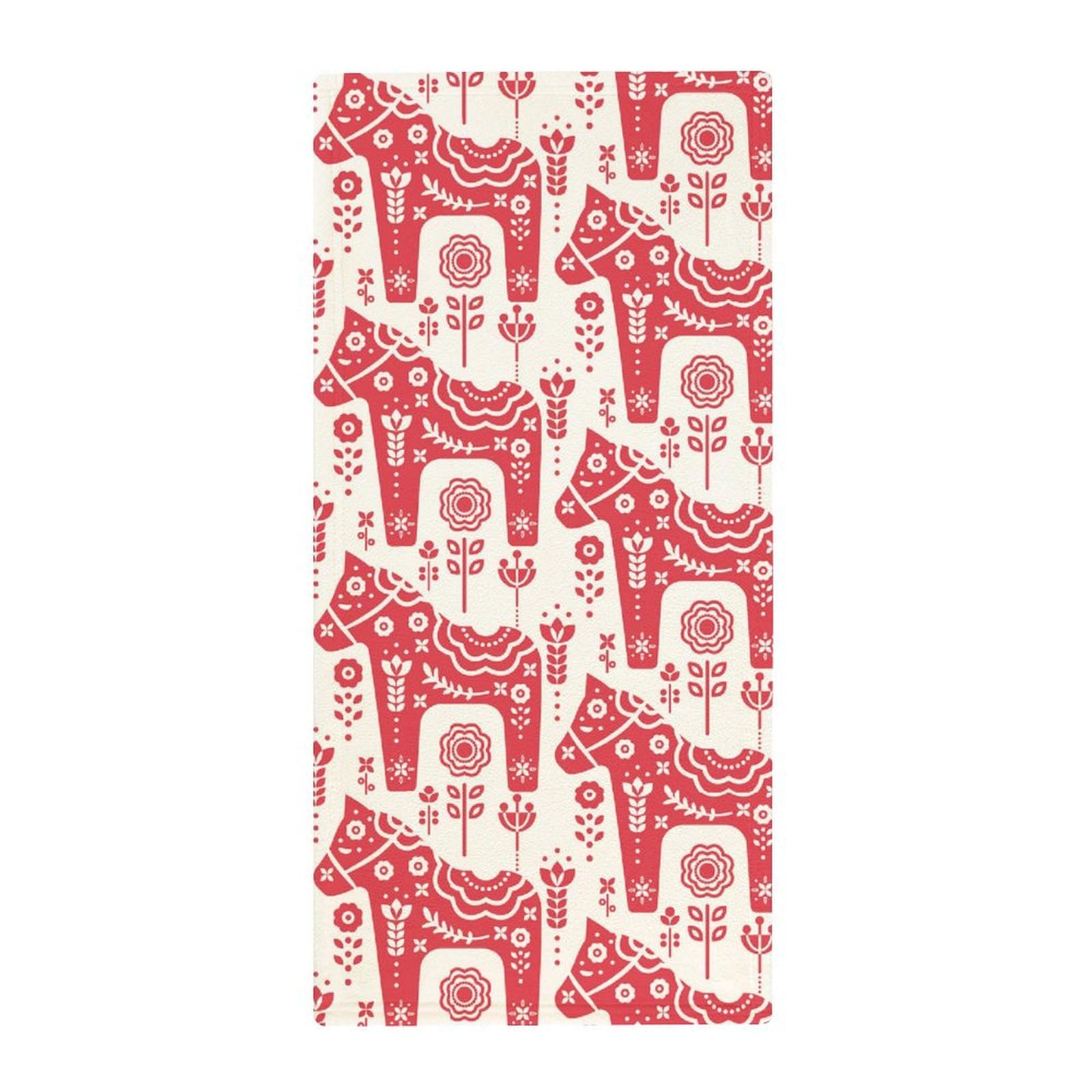 MoBlinko Red Dala Swedish Horse Bathroom Hand Towels Absorbent Yoga Gym Face Towels Soft Fingertip Towel for Kitchen Hotel Home Decor 14 X 28 in