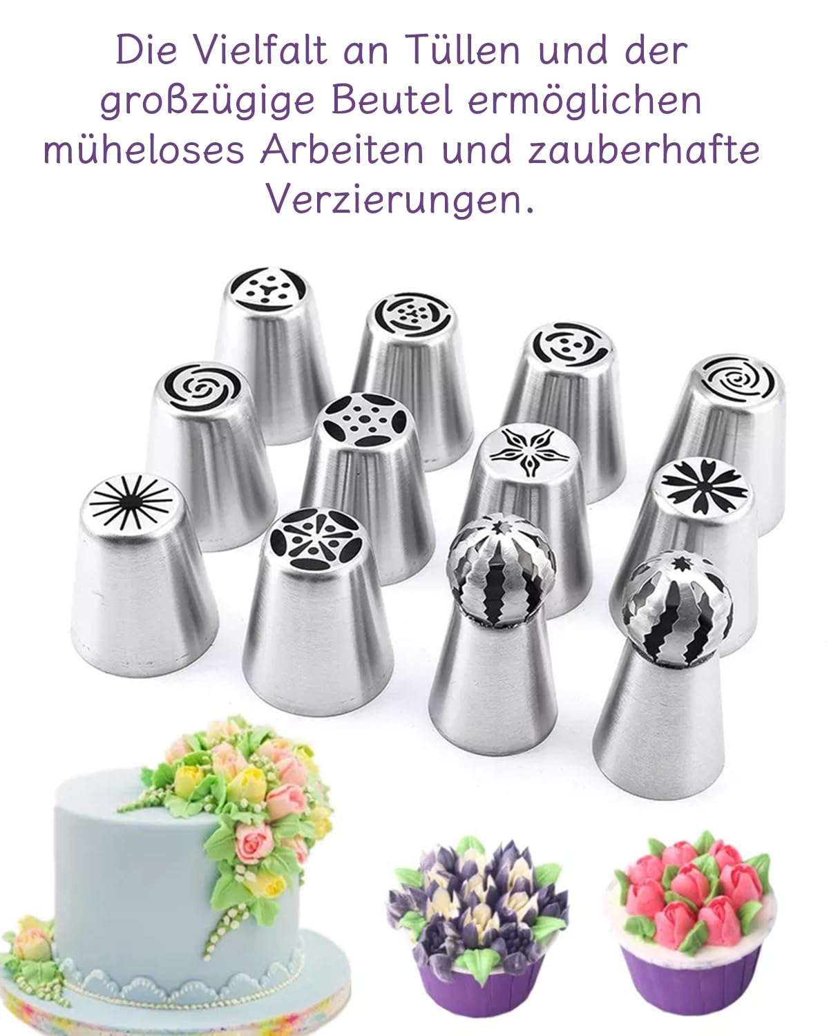 24-tlg. Spritztüllen Set - Mit Dekorierbeutel Für Kuchen & Torten