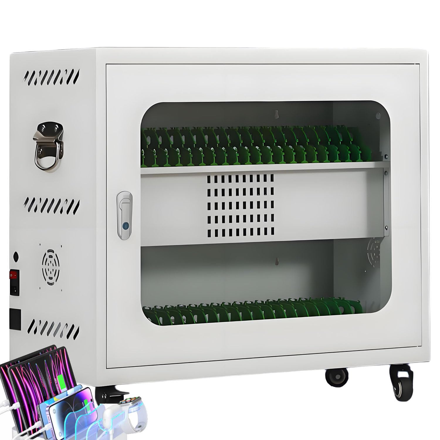 UORDBY Laptop & Phone Charging Cabinet, Multi-Purpose Charging Cart, 5V 2A Fast Charge, With Universal Wheels And Lock, USB Rechargeable for School/Office Employees 50slots