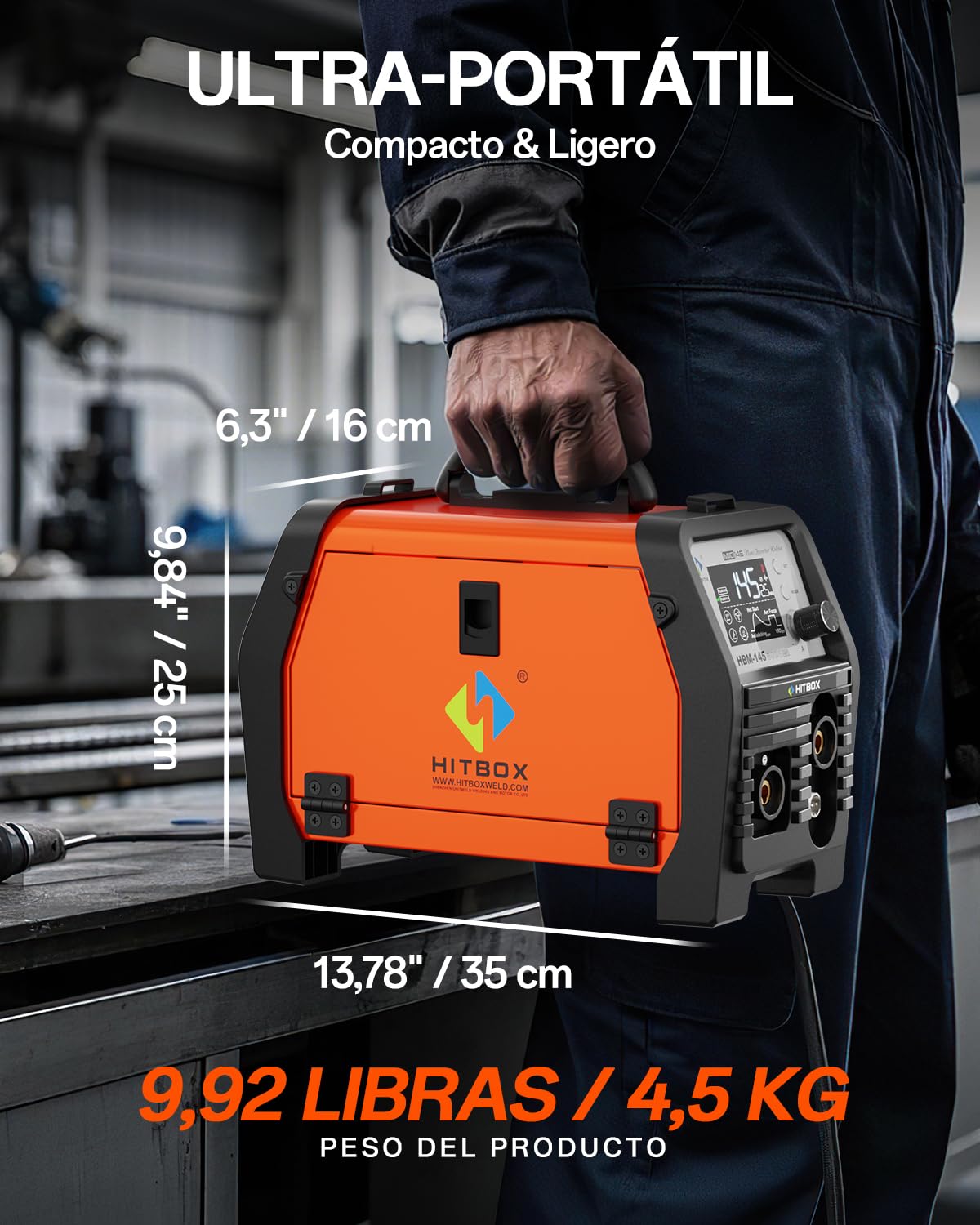 HITBOX Máquina de Soldar 145A 230V 4 en 1 Soldador de Hilo Sin Gas (MIG/MMA E-Hand/LIFT TIG/Spool Gun) Soldadora Inversor IGBT,Pantalla LED Acero al 0.8-1.0mm para Soldar Aleación, Acero, Hierro