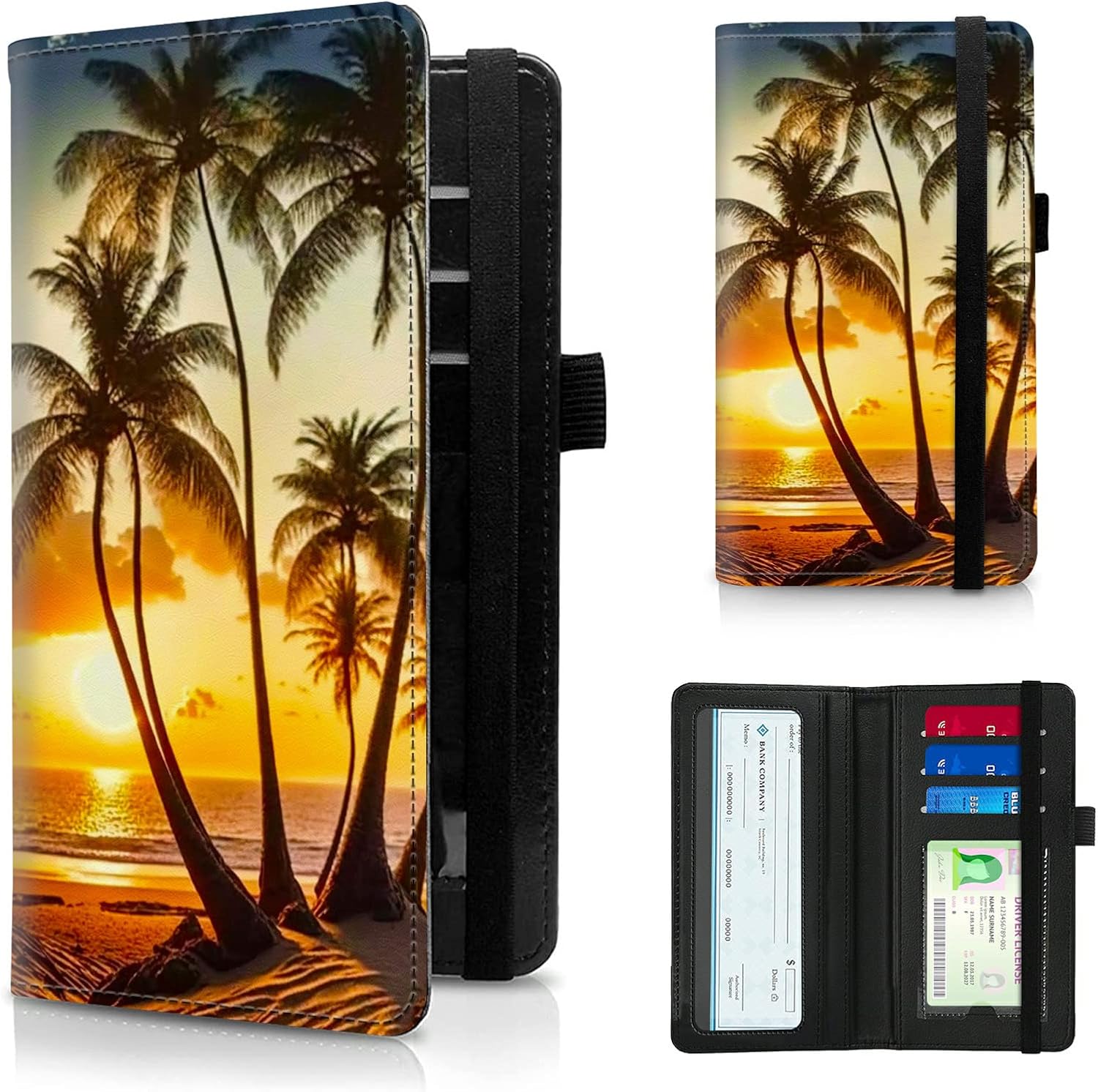 Checkbook Cover for Men and Women Personal Checkbook PU Leather Check Book Credit Card Holder Wallet with RFID Protection & Built-in Pen Holder for Duplicate Checks,Beach Coconut Tree