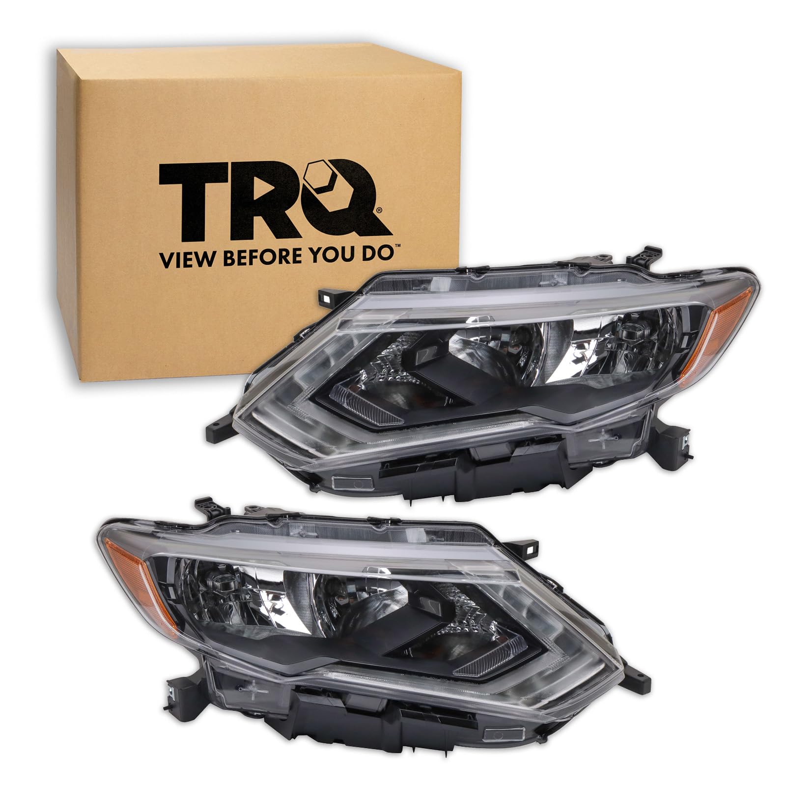TRQ 2 Piece Headlight Assembly Set Driver &amp; Passenger Side Compatible with Nissan Rogue 2017-2020 NI2502254 NI2503254 26010-6FL0A 260106FL0A 26060-6FL0A 260606FL0A