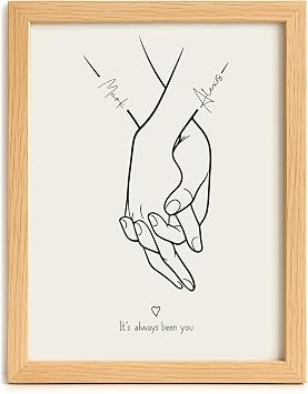 Made by Mika Ltd Personalised Couple Holding Hands Print – Custom Anniversary Wall Art for Husband, Wife or Partner – Romantic Line Art Wedding or Valentine’s Keepsake