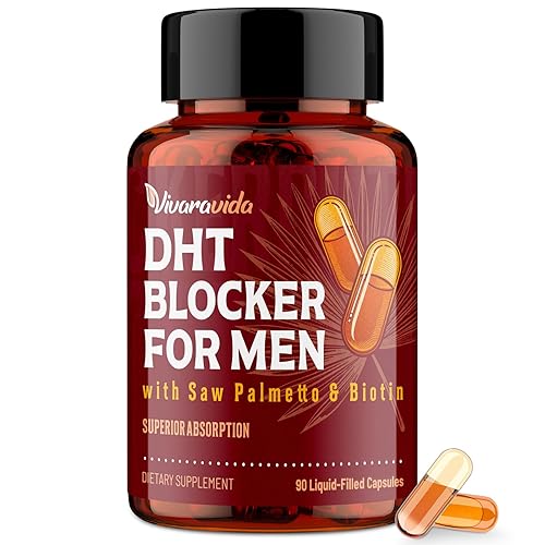 DHT Blocker for Men | Hair Growth Supplement with Saw Palmetto & Biotin - Hair Growth Vitamins - Hair Regrowth - Natural Hair Loss Supplements Liquid-Filled - Proprietary Herbal Blends (90 Capsules) - 90 Count (Pack of 1)