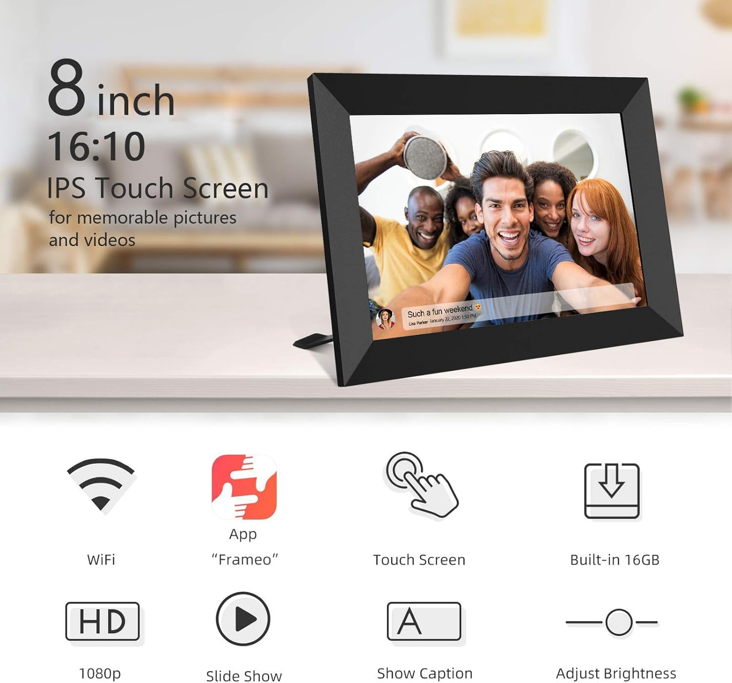 Blасk Frіdау Sаlе 2022 FRAMEO 8 Inch Smart WiFi Digital Photo Frame FHD 1920x1200 IPS LCD Touch Screen, Auto-Rotate Portrait and Landscape,Built in 16GB Memory, Share Moments Instantly via Frameo App from Anywhere