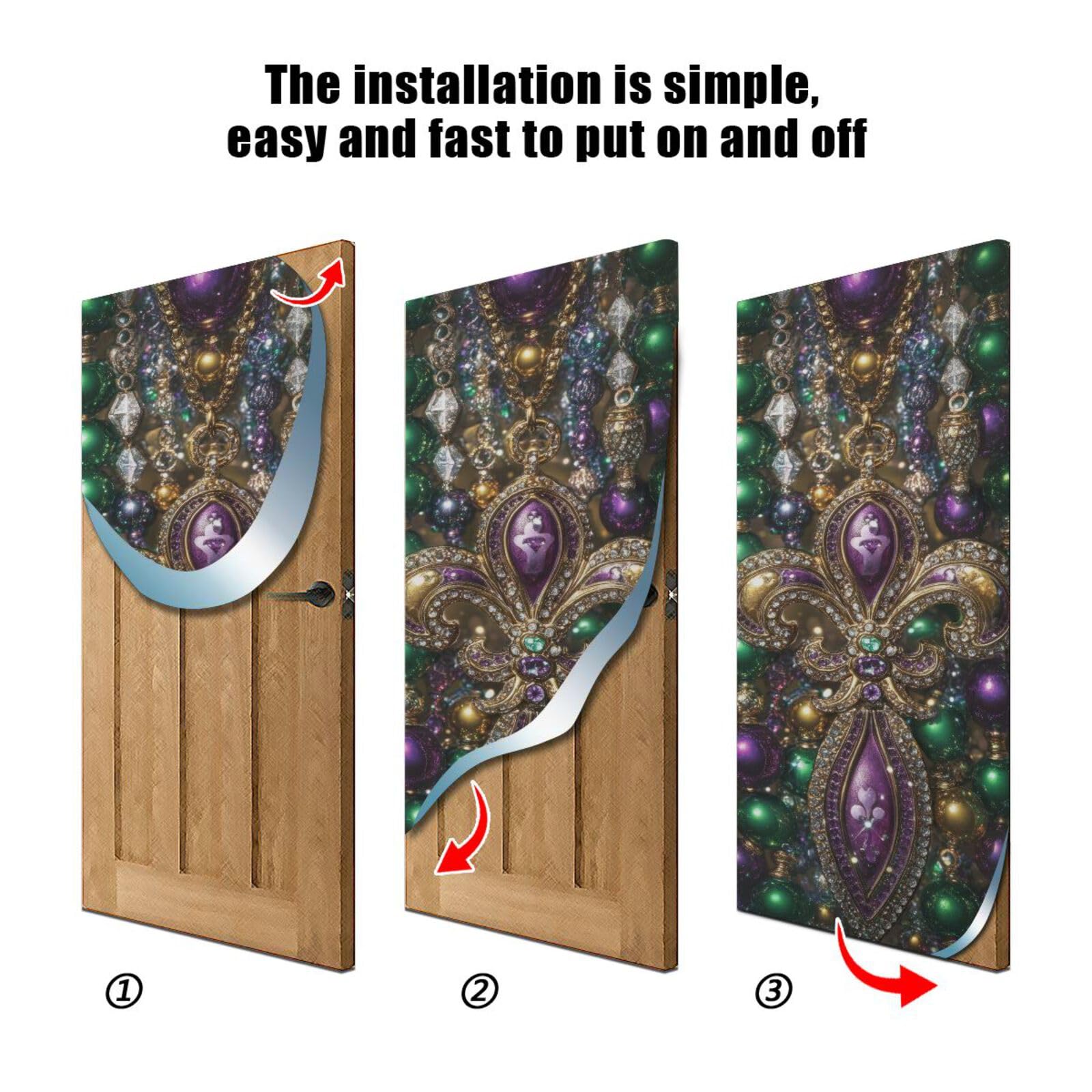 FLildon Mardi Gras Glitter Fleur De Lis Door Cover Decoration, Party Accessory Porch Decor for Festive Ornament Room Door Covers 35 x 79 Inch