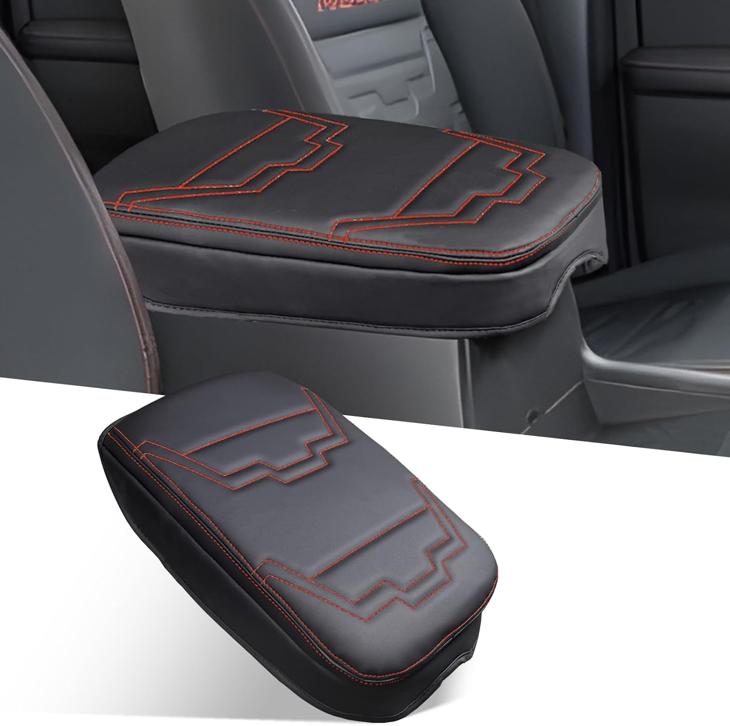 Center Console Cover for Nissan Frontier - Anti-Scratch Armrest Box Lid Pad Middle Console Cover for Nissan Frontier SV Pro 4X 2022 2023 2024 2025 2026 Interior Accessories (Red Stitch)