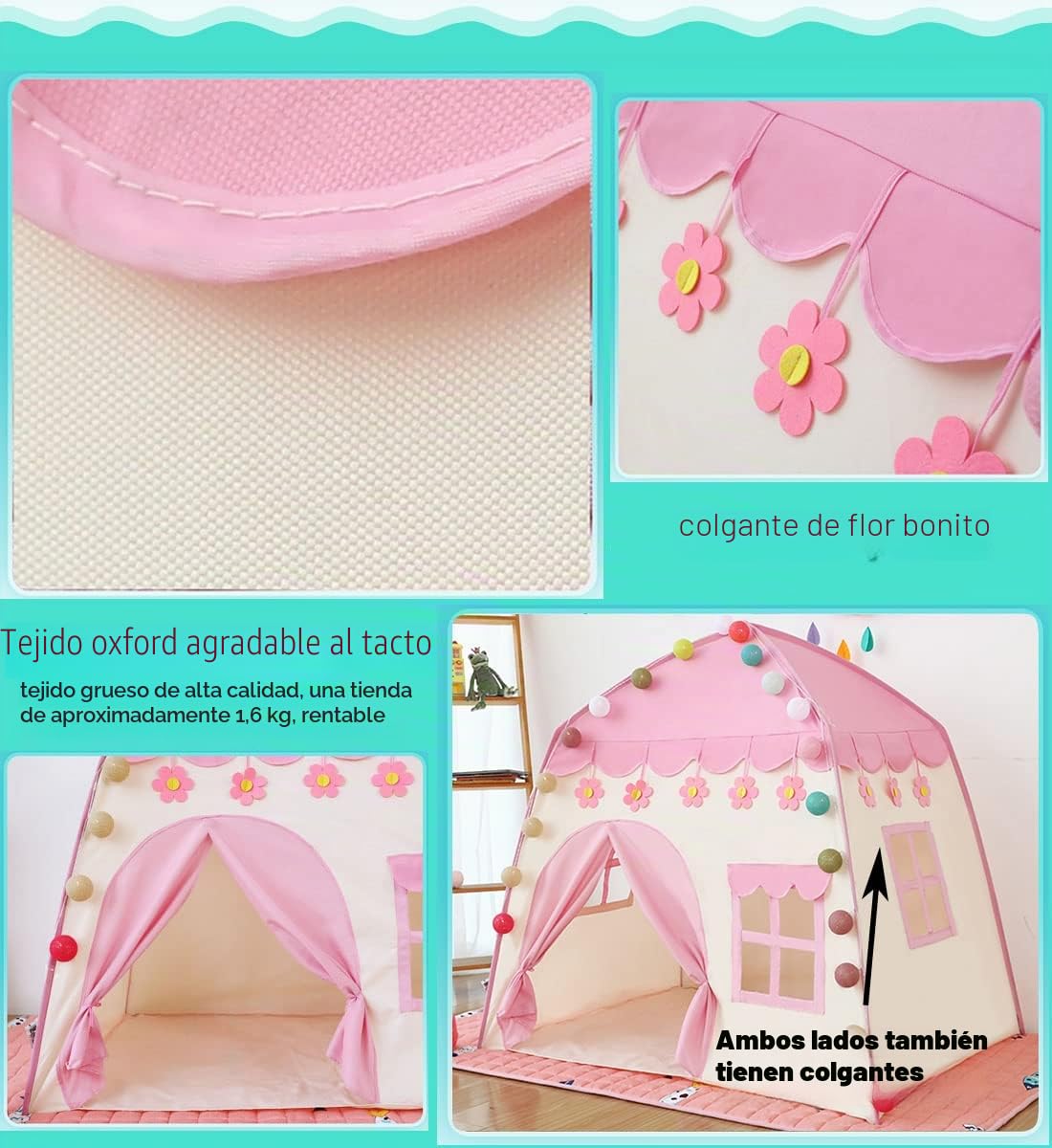 Tienda de Princesa,Carpa para niños 12 meses o más con Luces de Estrellas,Tienda de campaña para niños,Ideal para Jugar en Interiores y Exteriores, Navidad & Cumpleaños Regalos(Rosa)