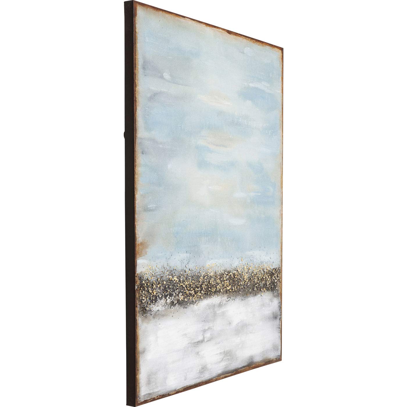 Kare Design pintura acrílica Abstracto Horizonte, gris y oro, lienzo, mural con marco, marco de madera maciza, pintura acrílica, pintado a mano, moderno, dormitorio, pasillo, 120 x 90 cm (AxA)