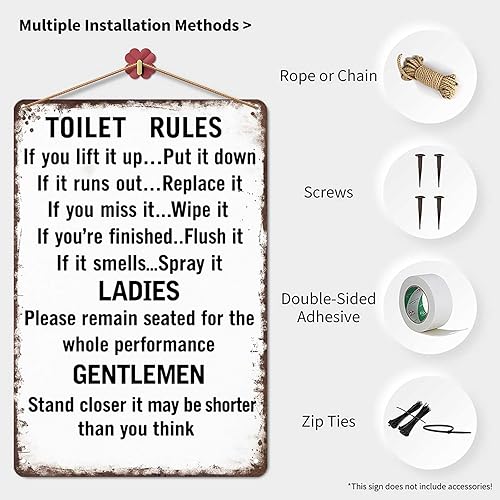 Miniatura 3 de Funny Metal Tin Signs Toilet Rules Tin Sign Poster Wall Art for Dorm Home Garage Office Decor 8X12inch
