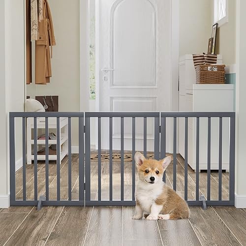 Semiocthome Puertas independientes para la casa, puertas, escaleras con 2 pies de apoyo, puertas plegables de 4 paneles para mascotas para perros,