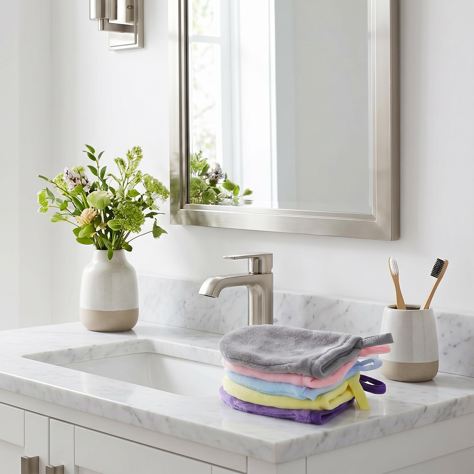 10 guantes de baño de rizo, de microfibra, guantes faciales de vellón coral, suaves, absorbentes y reutilizables, para cara y cuerpo