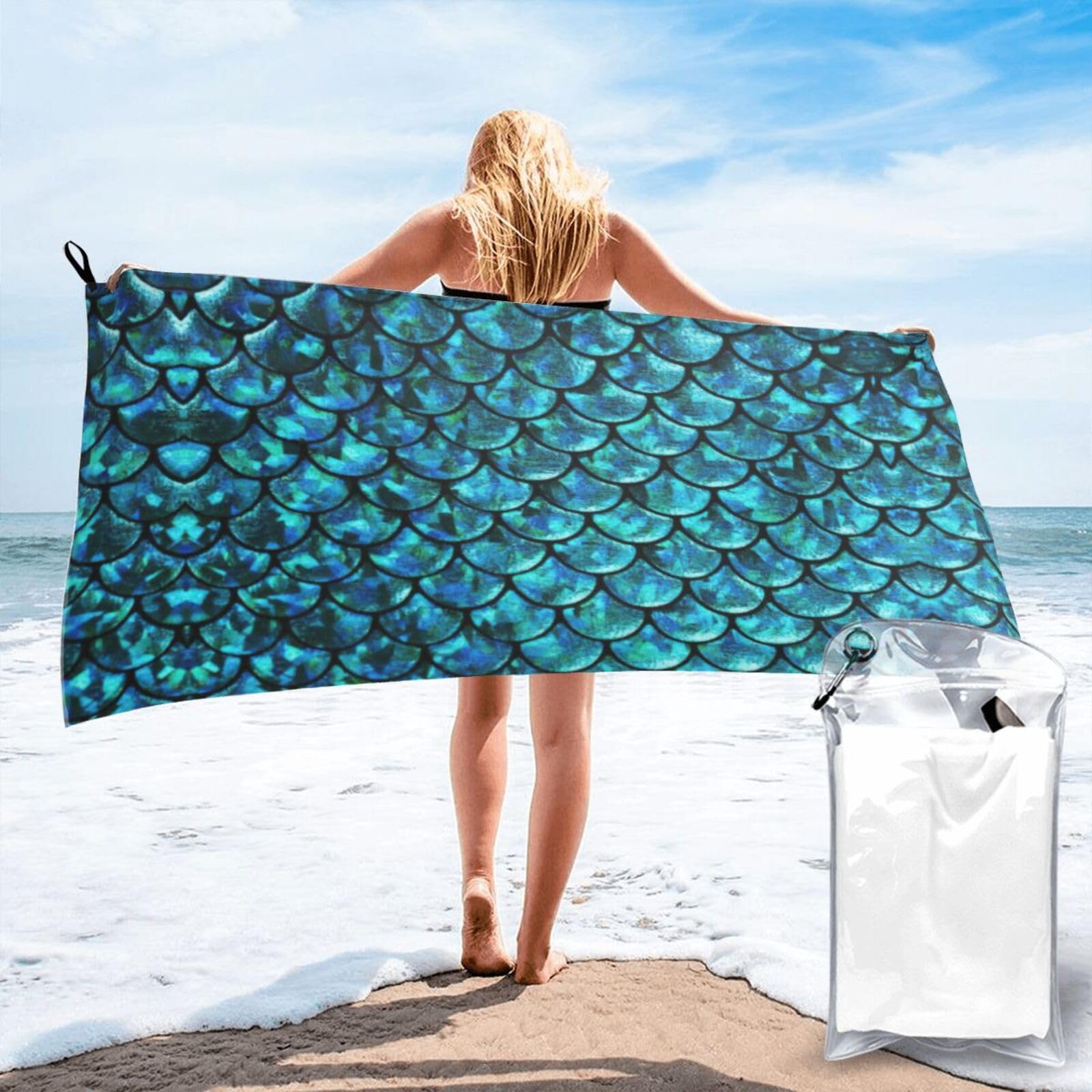 VCzsdff Fish Scale Print Quick Dry Towel Compact Beach Shower Wrap For Camping Fitness