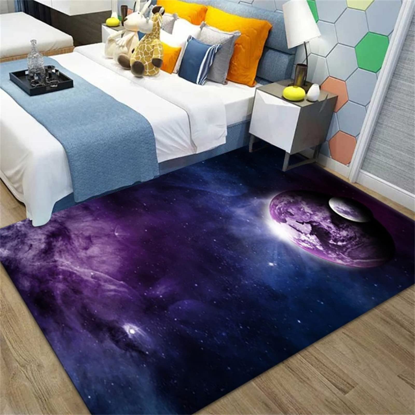 Tapis bleu 60x90cm lavable et moelleux pour terrasse extérieure et chambre d'enfant