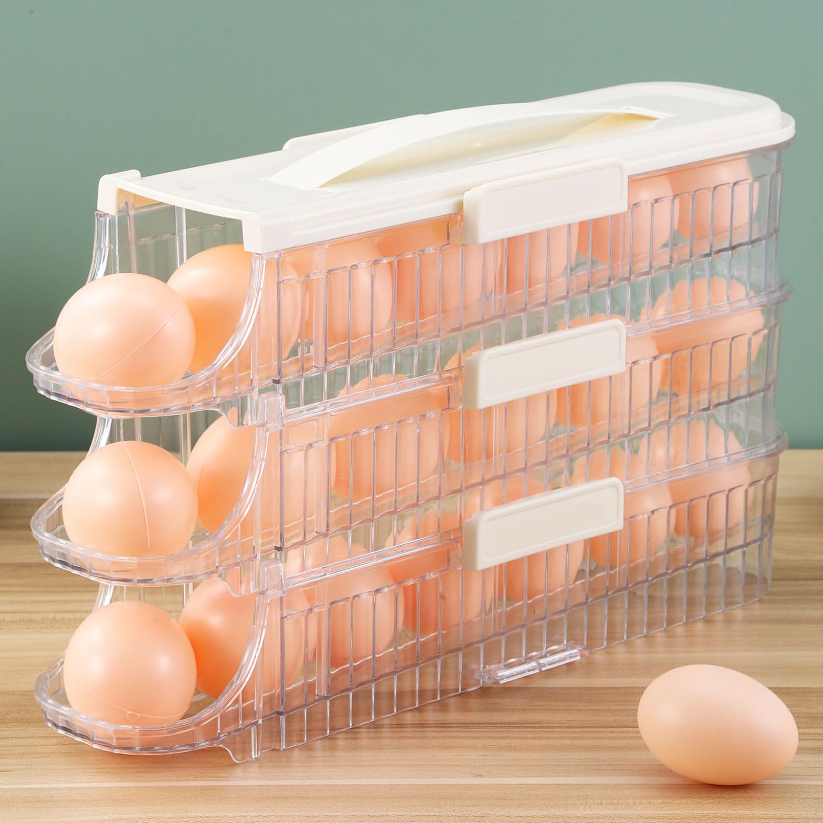 Organizador de Huevos para Frigorífico de Tres Capas, Pet Blanco