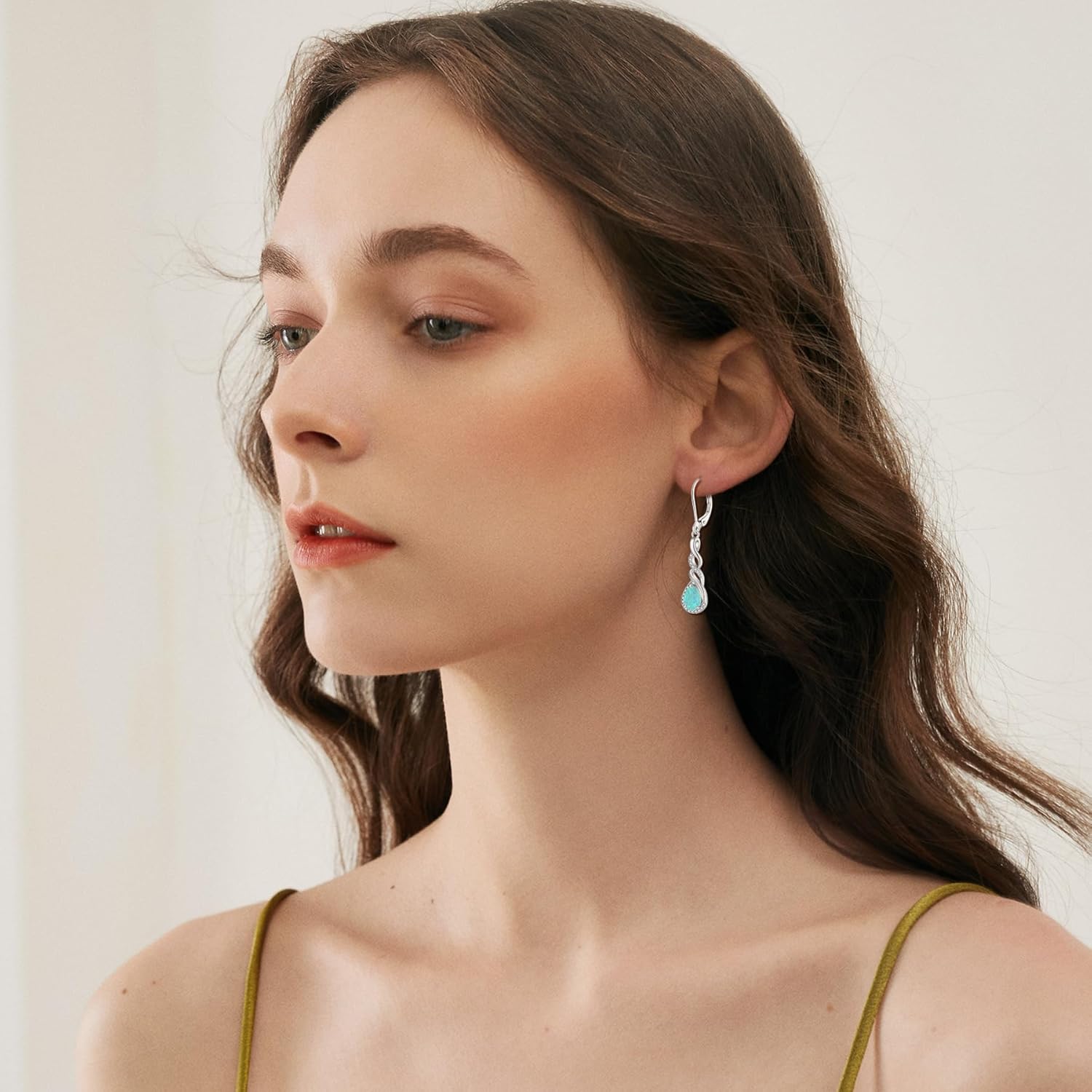 Opal Dangle Drop Earrings for Women 925 Sterling Silver Infinity Teardrop Leverback Earrings Gemstone Jewelry for Women Her White/Blue/Pink/Green - Image 3