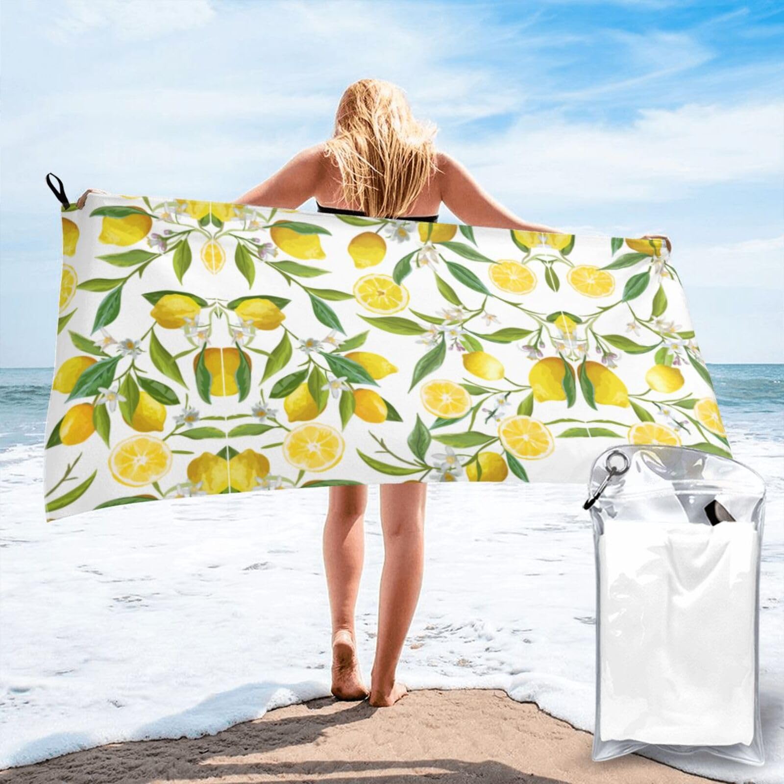 WYCZHY Fresh Tropical Lemons Print Beach Towel Soft Quick Dry For Spa Pool Gym Vacation Travelers Women Men Adults Sauna Gift
