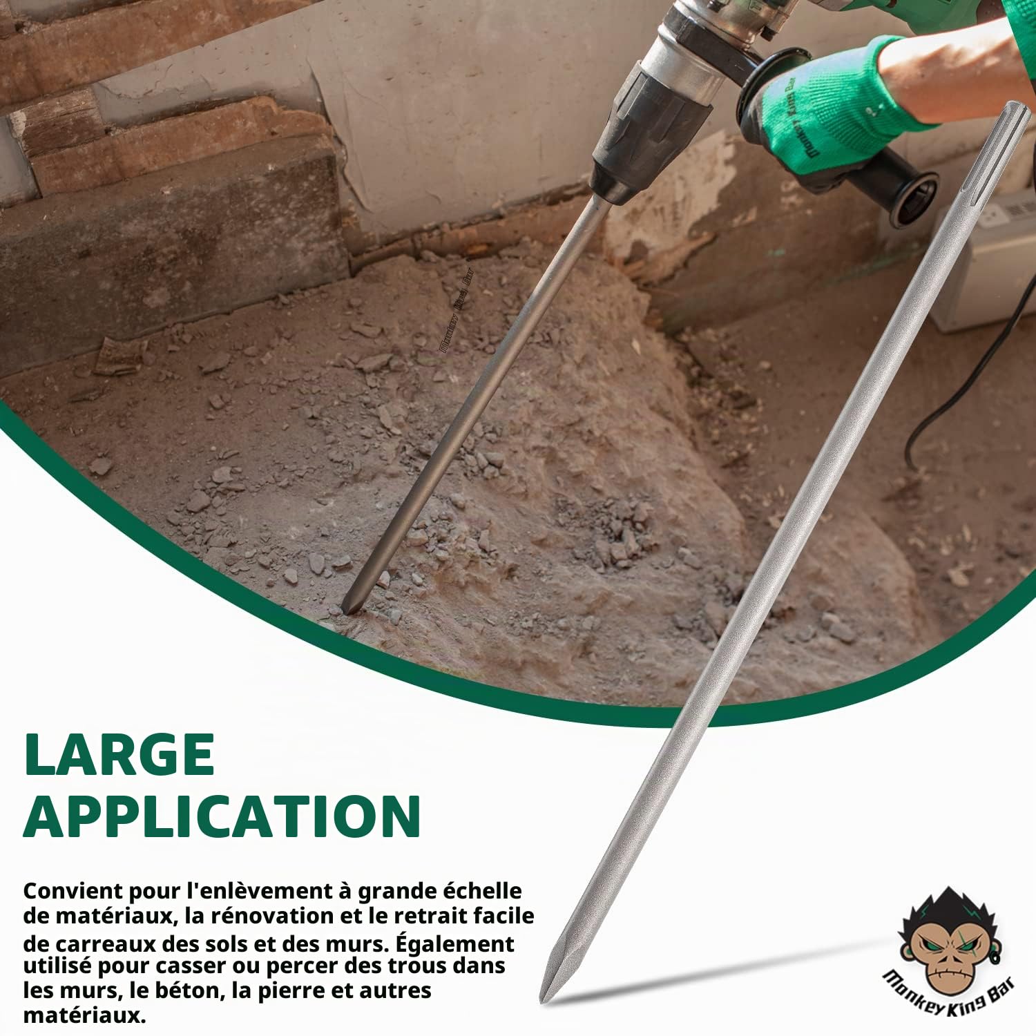 Monkey King Bar SDS Max Burin pointu 600MM pour béton,brique,maçonnerie,granit,Compatible avec tige 3/4''Rotary Hammer，Marteau démolisseur